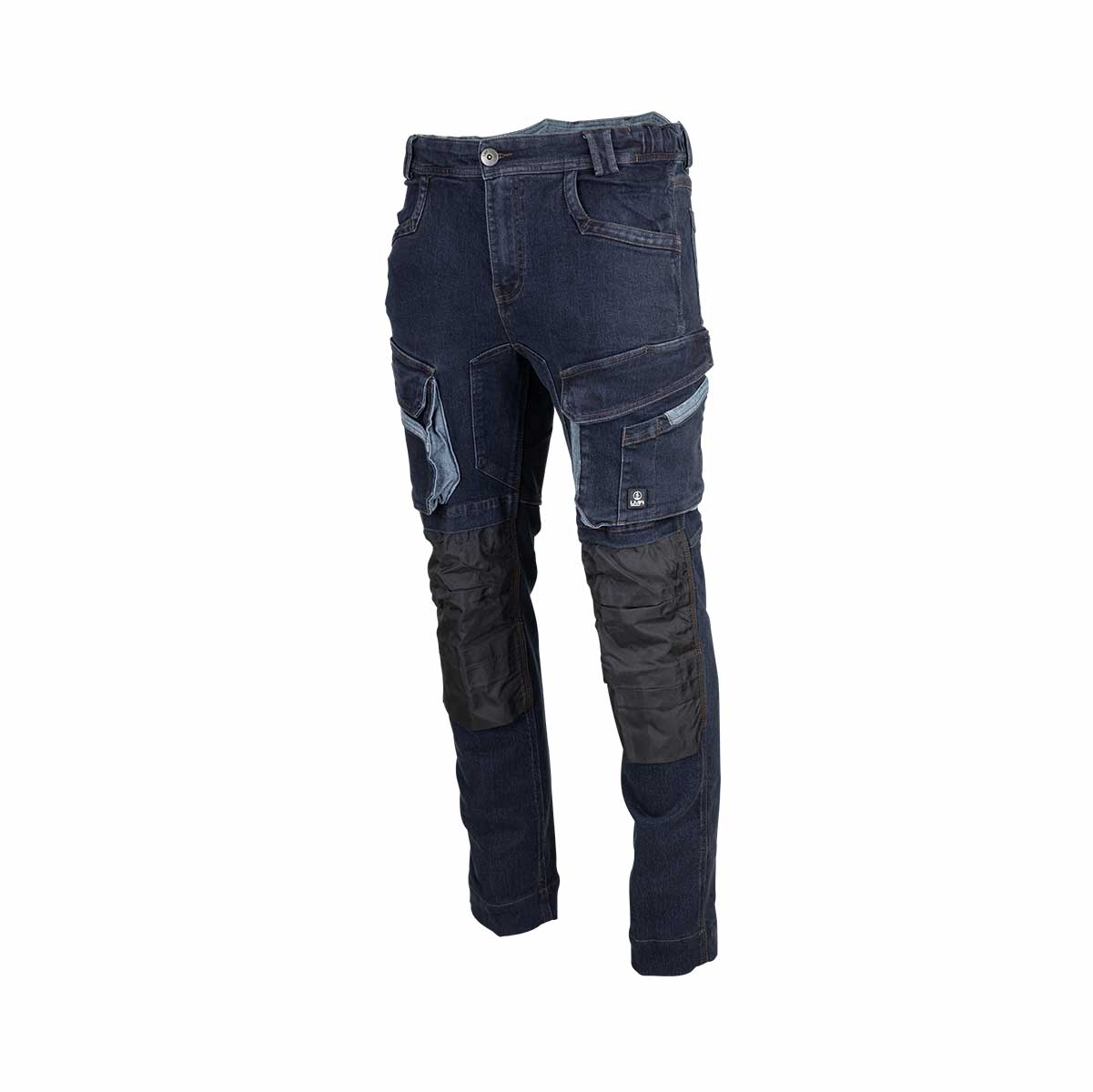 Pantalon de travail SEATTLE #1623 Hugo Strong en denim extensible avec renforts Oxford 300D. Confort, solidité et mobilité pour un usage professionnel.