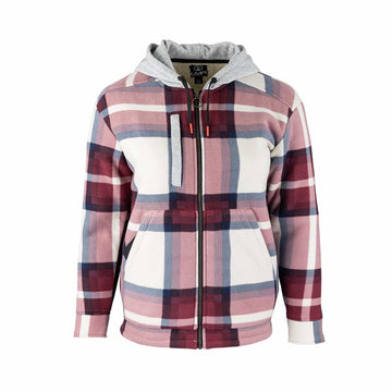 Chemise doublée sherpa Hugo Strong Loan #9311, chaude et confortable, conçue pour le travail ou les sorties extérieures. Flanelle bordeaux et durabilité assurée.